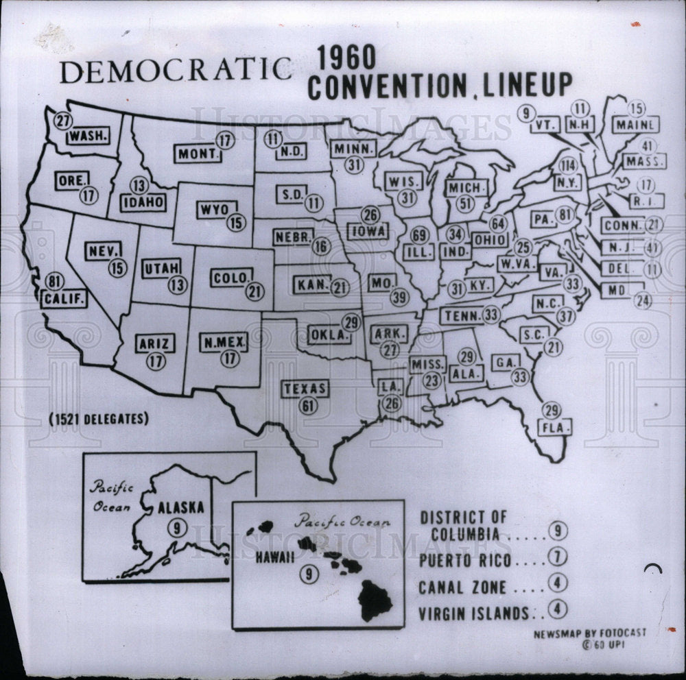 1960 Map Number Vote State Territory Cast - Historic Images