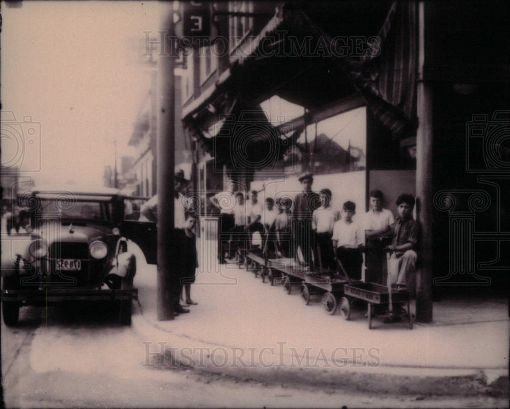 Boys Wagons Street Corner Detroit Michigan - Historic Images