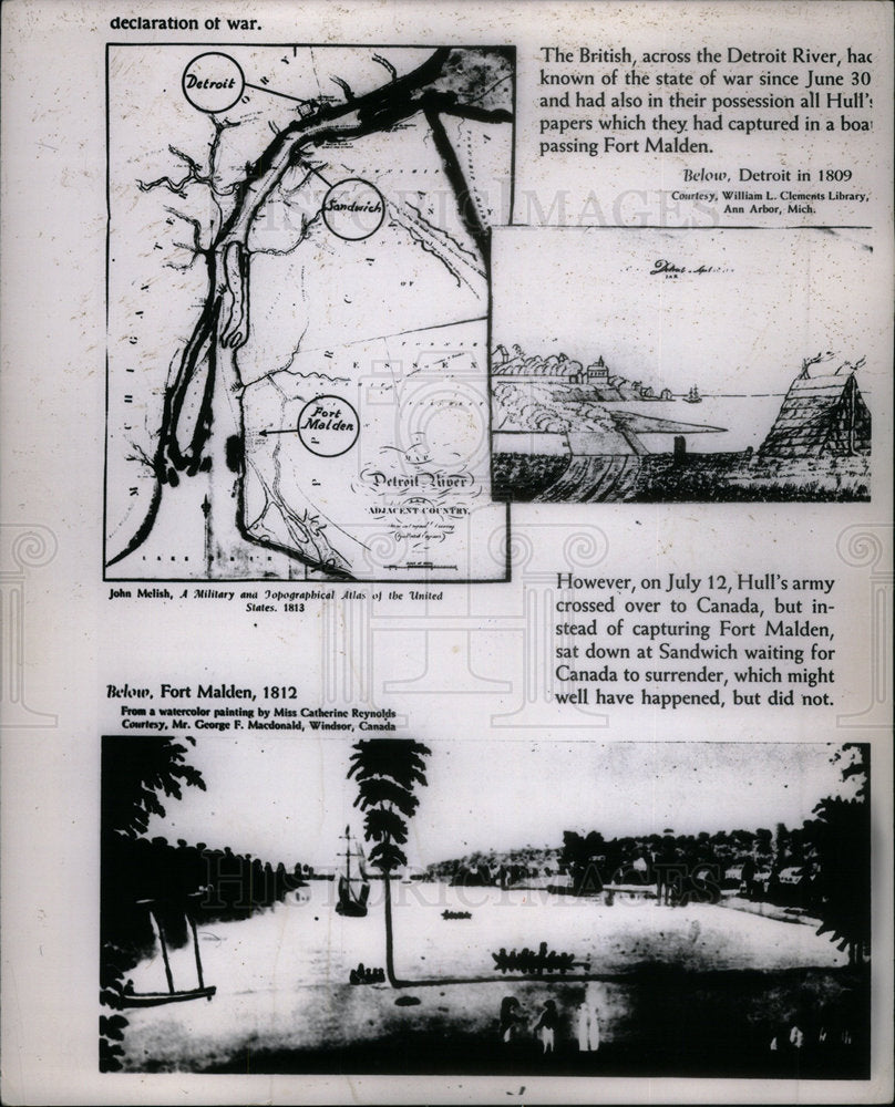 1962 Copy Photo of 1812 Fort Malden Painting &amp; 1813 Map - Historic Images