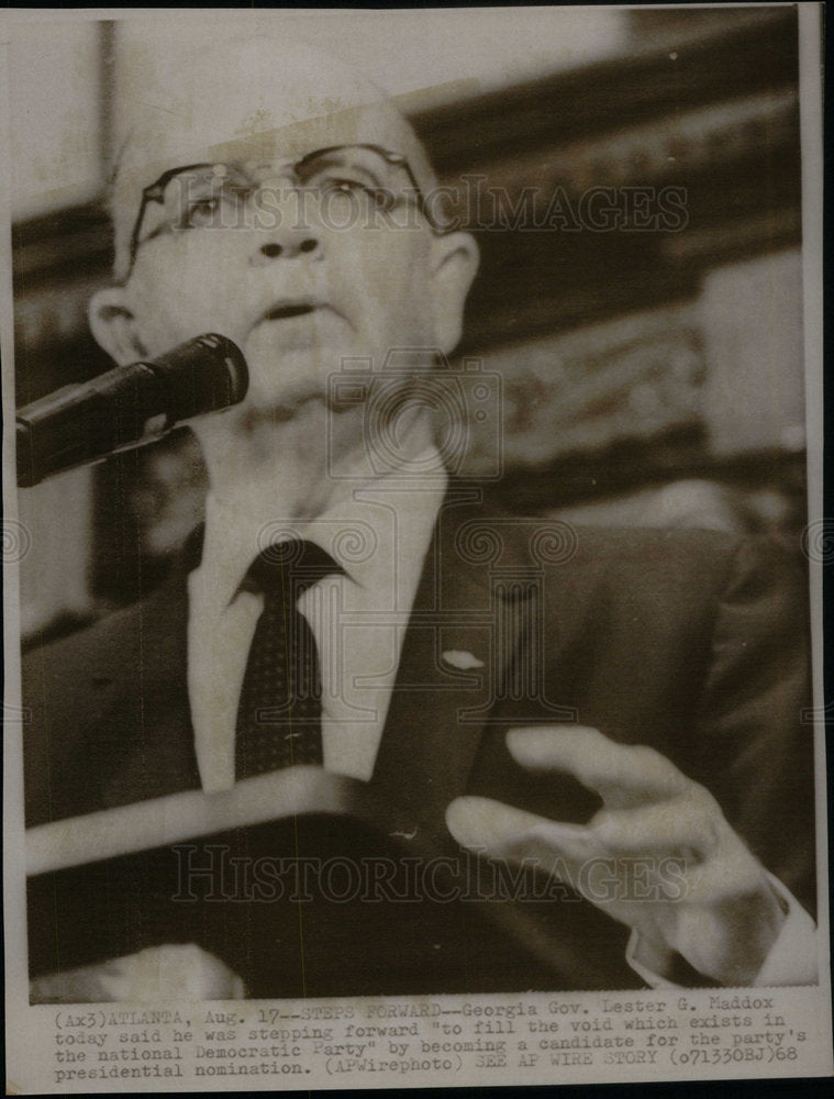 1968 Press Photo Gov Lester Maddox Georgia Democratic - Historic Images