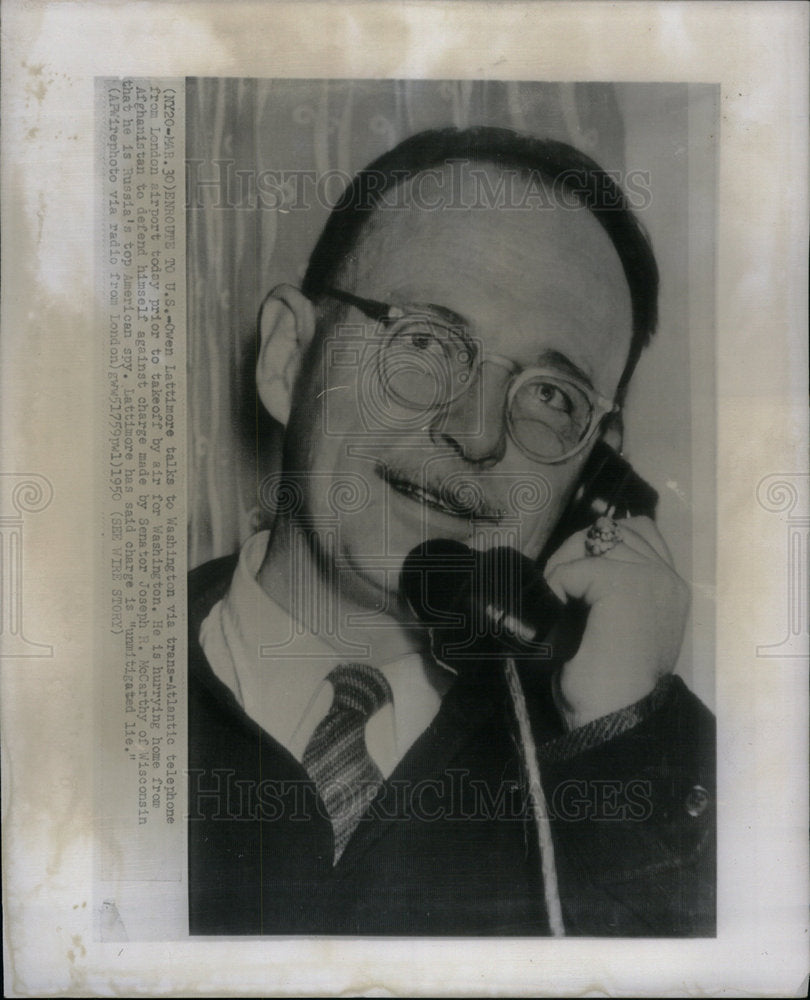 1959 Press Photo Owen Lattimore Atlantic London Airport - Historic Images