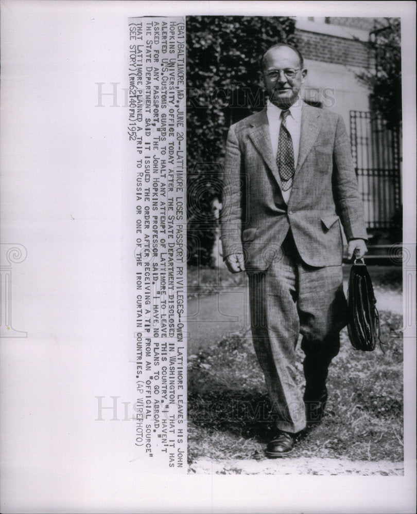 1952 Press Photo Owen Lattimore, professor - Historic Images