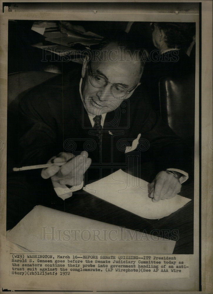 1972 Press Photo Harold Geneen President and CEO ITT - Historic Images
