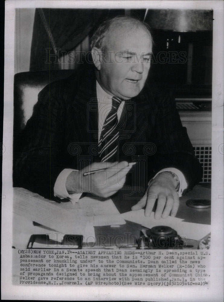 1954 Press Photo Arthur H.Dean U.S Ambassador to Korea. - Historic Images