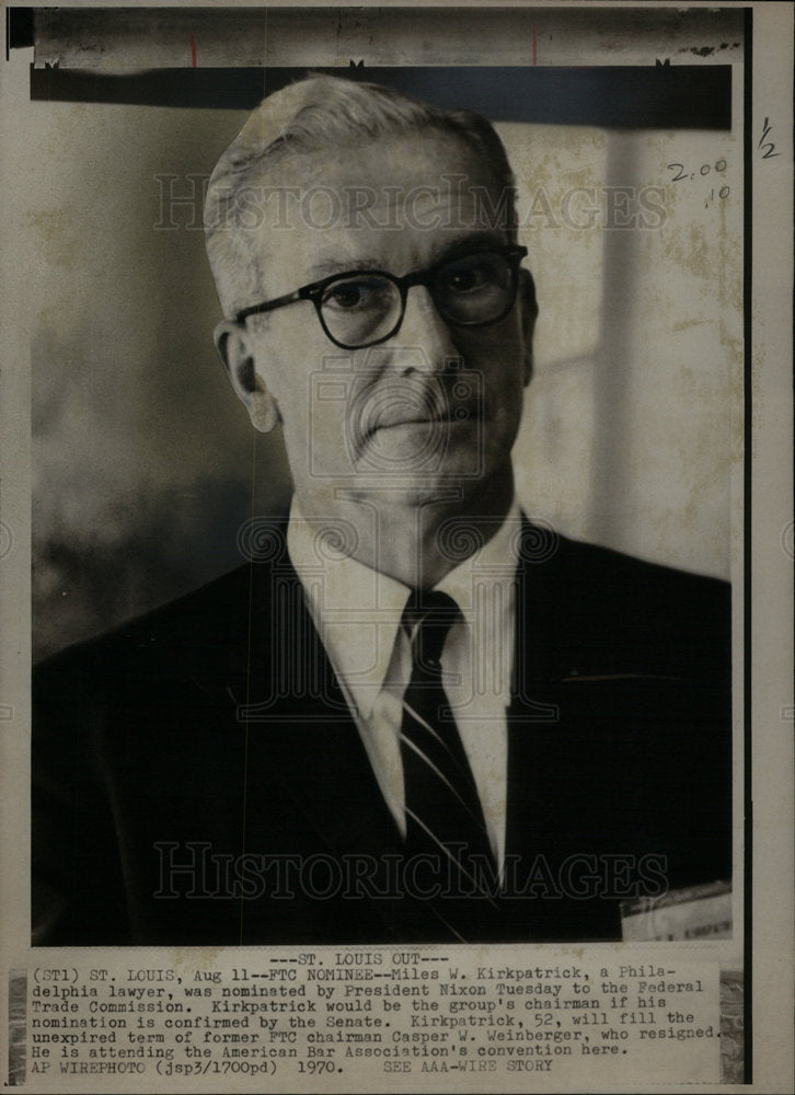 1970 Press Photo FTC Nominee Mile Kirkpatrick Nixon - Historic Images