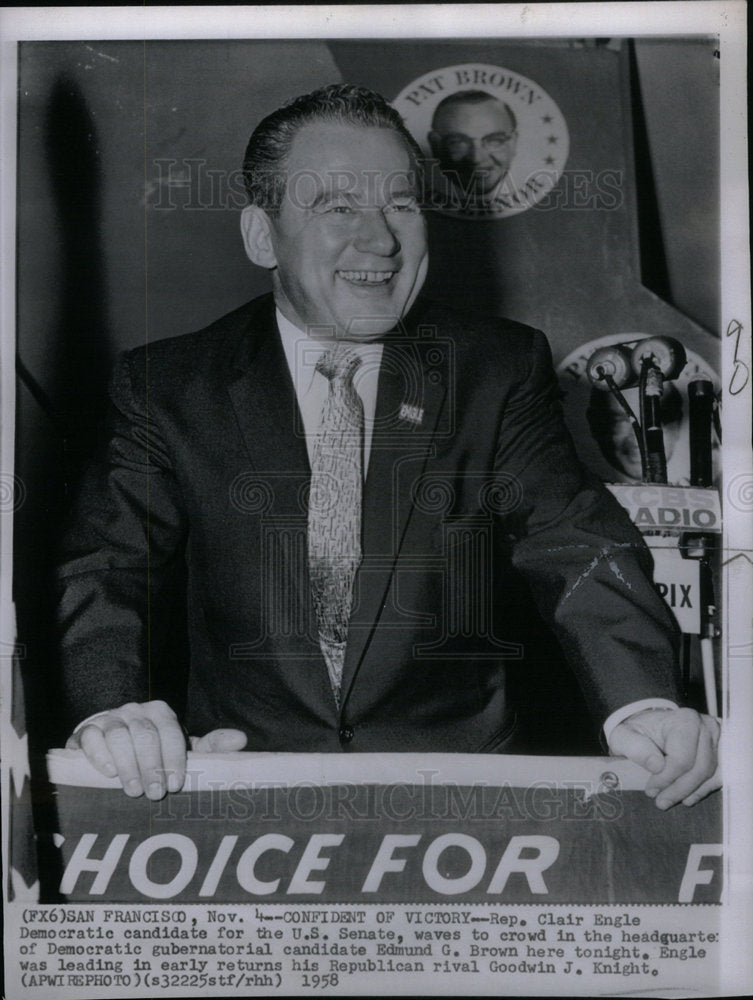 1958 Press Photo Clair Engle Edmund Brown Democratic - Historic Images