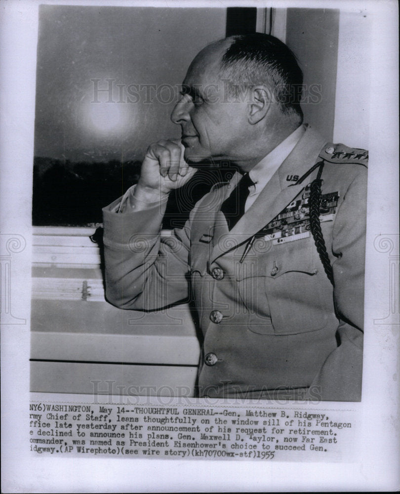 1955 Press Photo Mathew Ridgway Army Chief Pentagon Gen - Historic Images