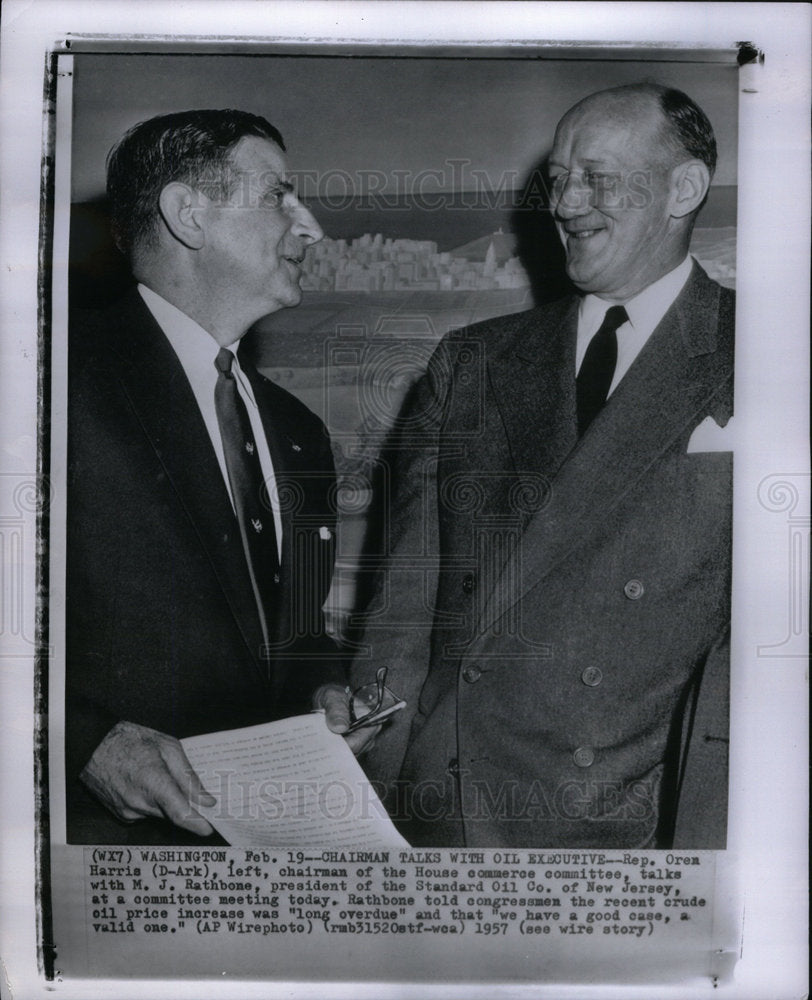 1957 Press Photo Rep. Oren Harris M.J. Rathbone Meeting - Historic Images