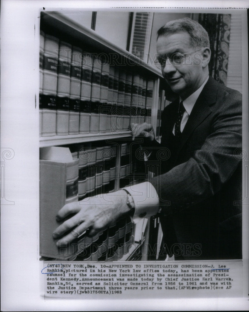 1963 Press Photo Lee Rankin investigation commission - Historic Images