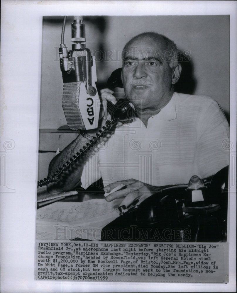 1959 Press Photo Big Joe Rosenfield TV Entertainer Mich - Historic Images