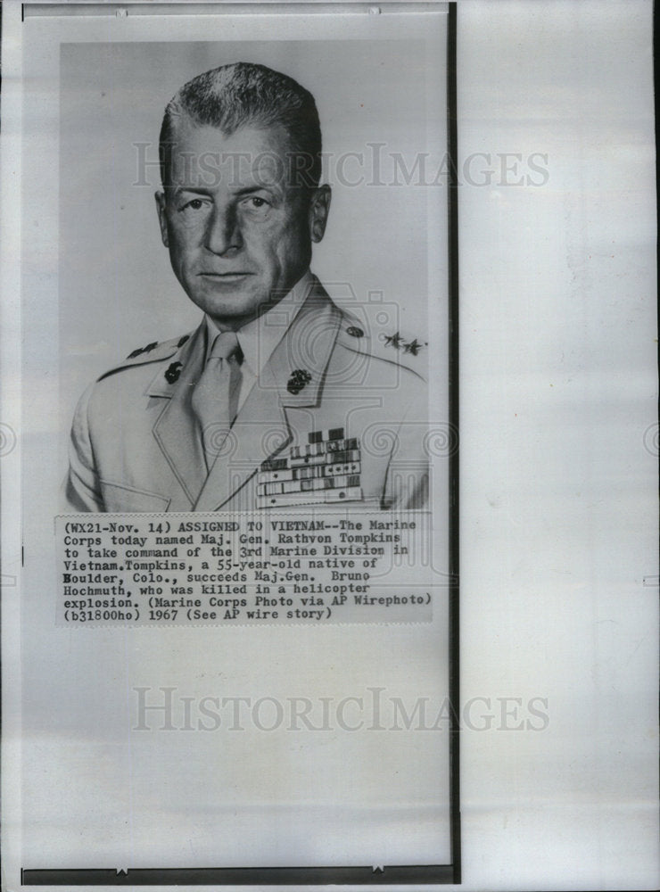 1967 Photo Marine Officer Maj. Gen. Rathvon Tompkins - Historic Images