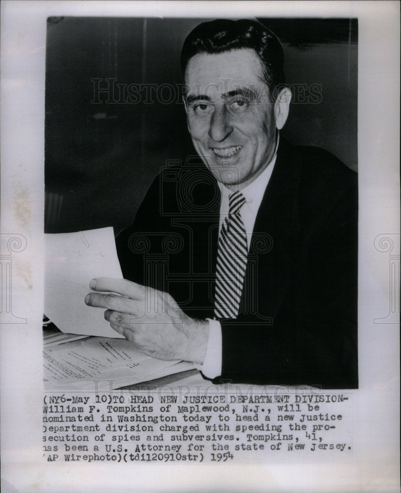 1954 Press Photo William F Tompkins Justice Washington - Historic Images