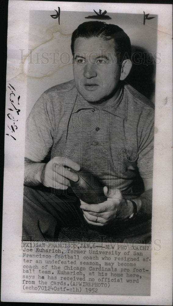 1952 Press Photo Joe Kuharich College Football Coach - Historic Images