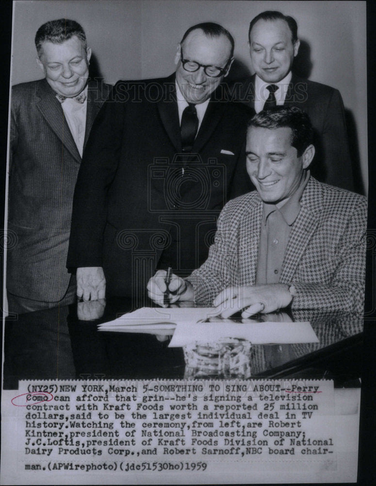 1959 Press Photo Perry Como  Kraft Foods Robert Kinter - Historic Images