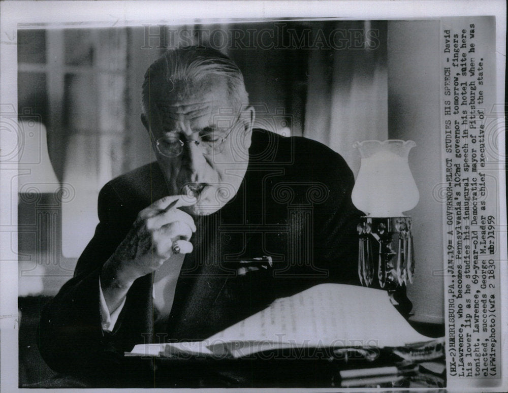 1959 Press Photo David Lawrence Pennsylvania Governor - Historic Images