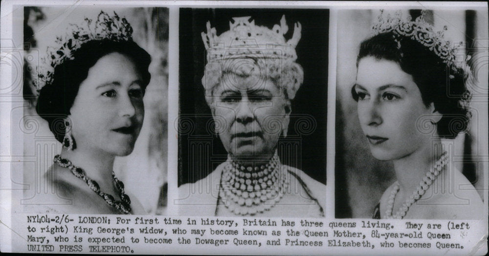 1952 Press Photo Queen Mother Mary Princess Elizabeth - Historic Images