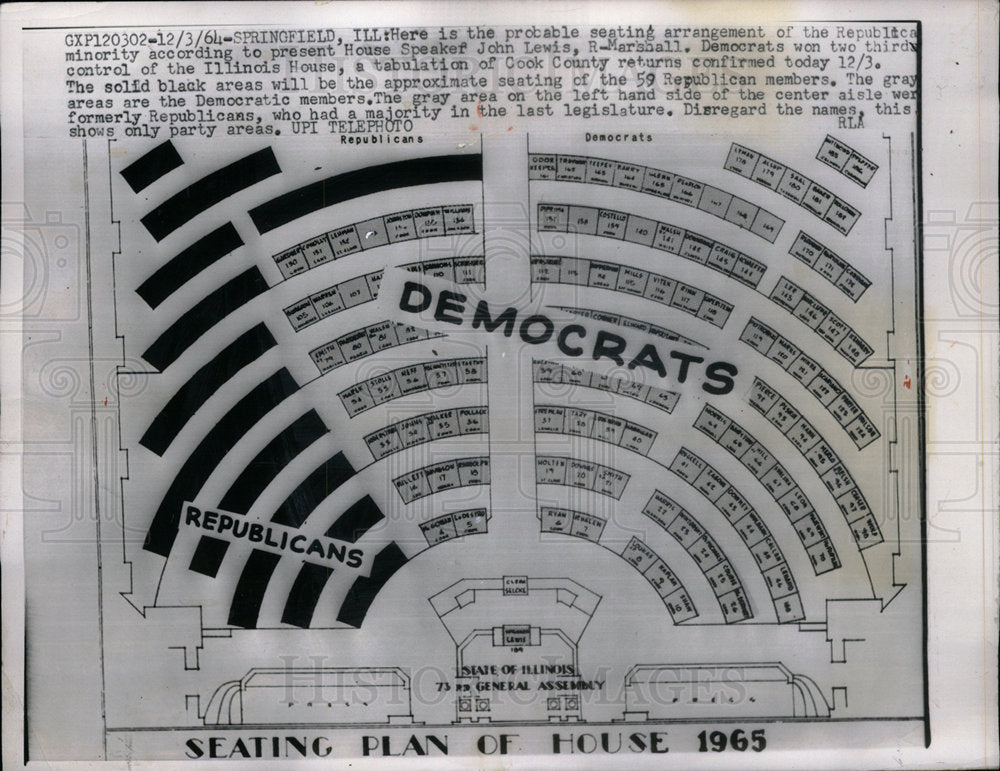 1964 Press Photo Illinois House Seating Plan - Historic Images