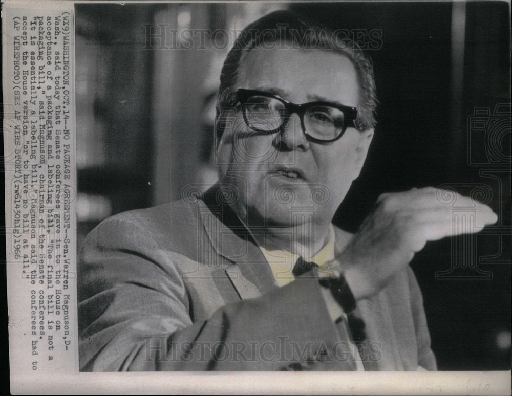 1966 Press Photo Warren Magnuson Senate conferees bill - Historic Images