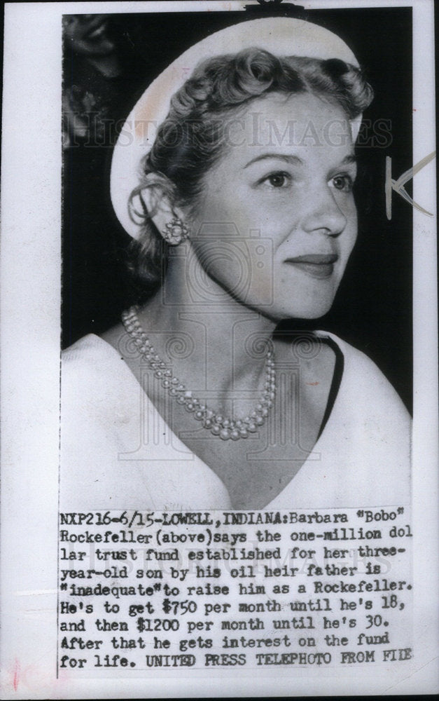 1953 Press Photo Barbara Bobo Rockefeller Inadequate - Historic Images