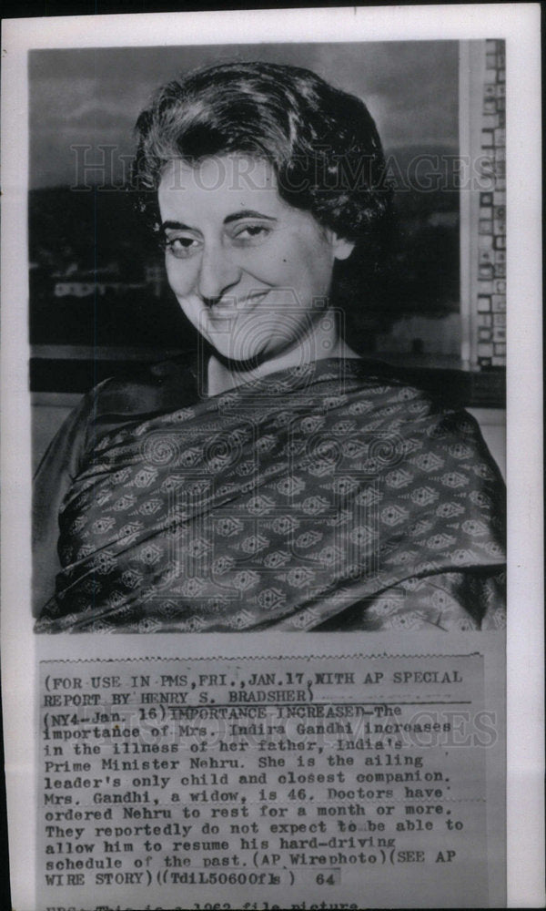 1964 Press Photo Mrs Indira Ganski Nehru father gandhi - Historic Images