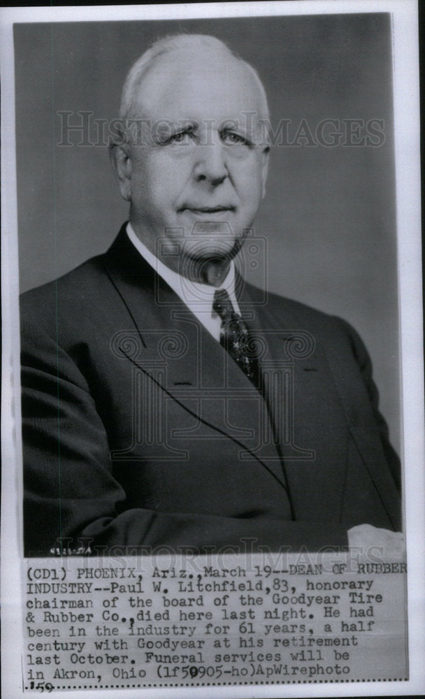 1959 Press Photo Paul W Litchfield Goodyear Co Funeral - Historic Images