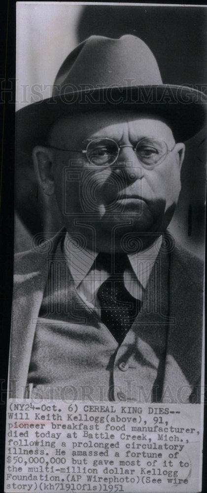 1951 Press Photo Will Keith Food Manufacturer Pioneer - Historic Images