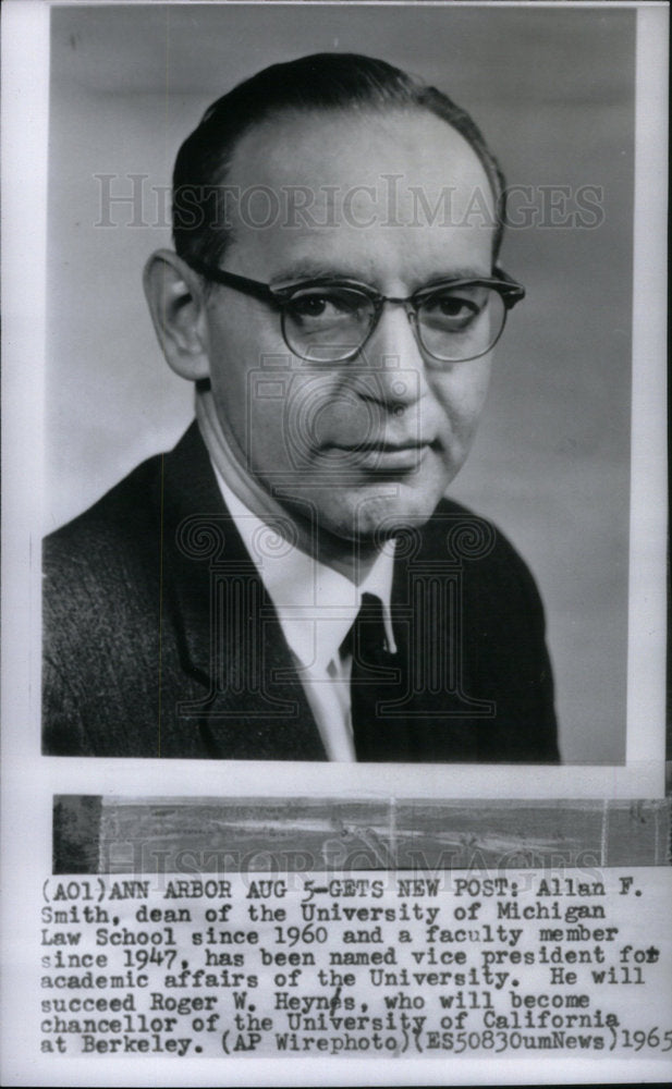 1965 Press Photo Allan F.Smith Michigan Law School Dean - Historic Images