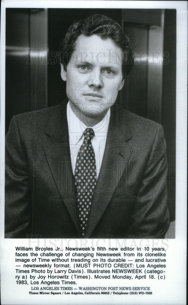 1983 Press Photo William Broynes Newsweek Editor - Historic Images