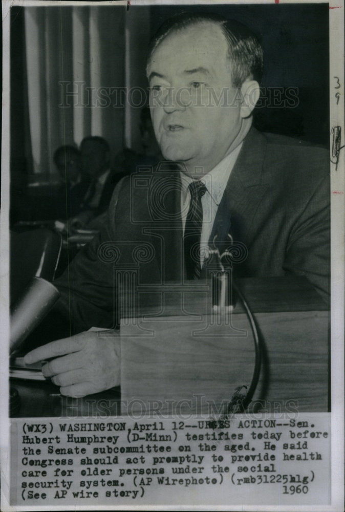 1960 Press Photo Senator Hubert Humphrey subcommittee - Historic Images