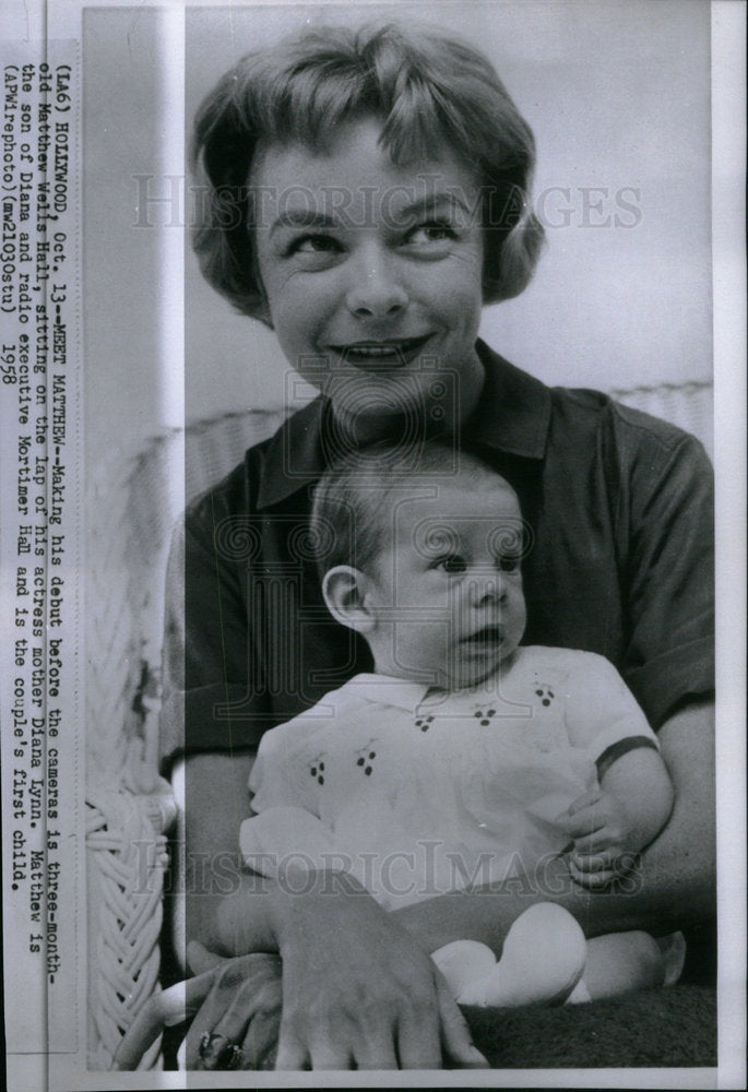 1958 Press Photo Actress Diana Lynn Son Matthew Wells - Historic Images