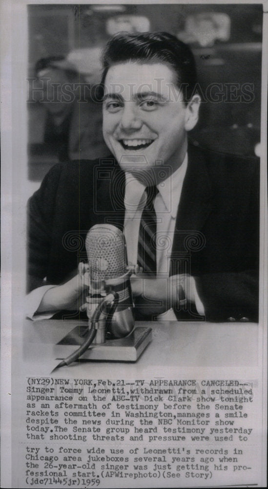 1959 Press Photo Singer Tommy Leonetti - Historic Images