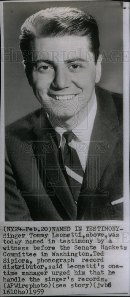 1959 Press Photo Tommy Leonetti Singer Court Testimony - Historic Images