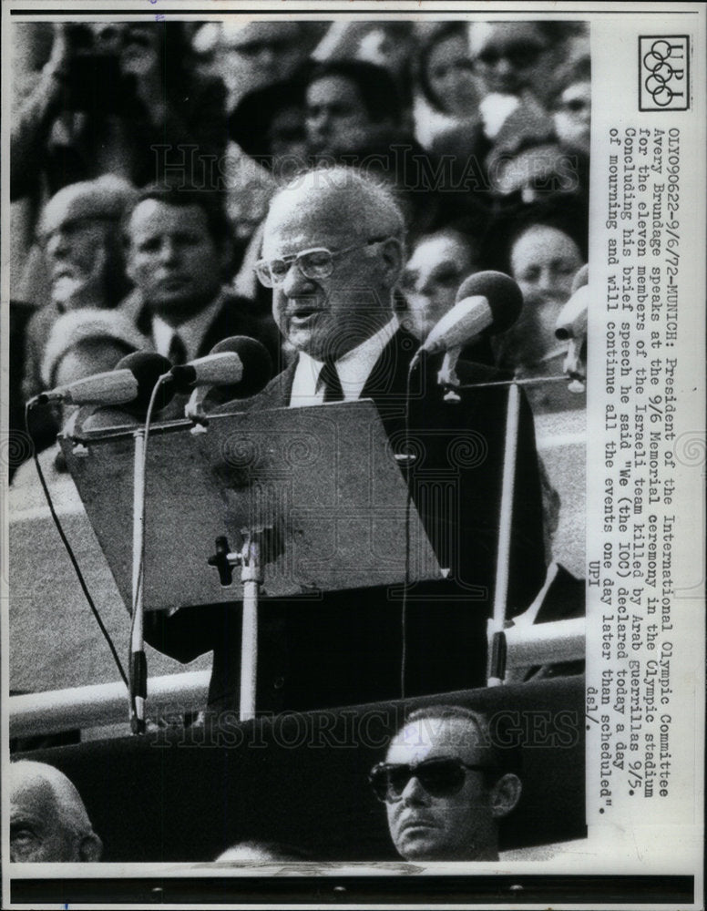 1972 Press Photo Pres Inter Olympic Comm Avery Brundage - Historic Images