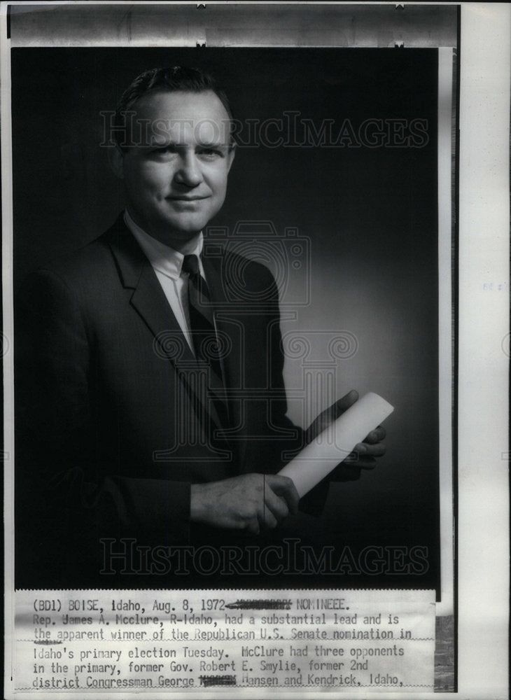 1972 Press Photo Republican James A. McClure Of Idaho - Historic Images