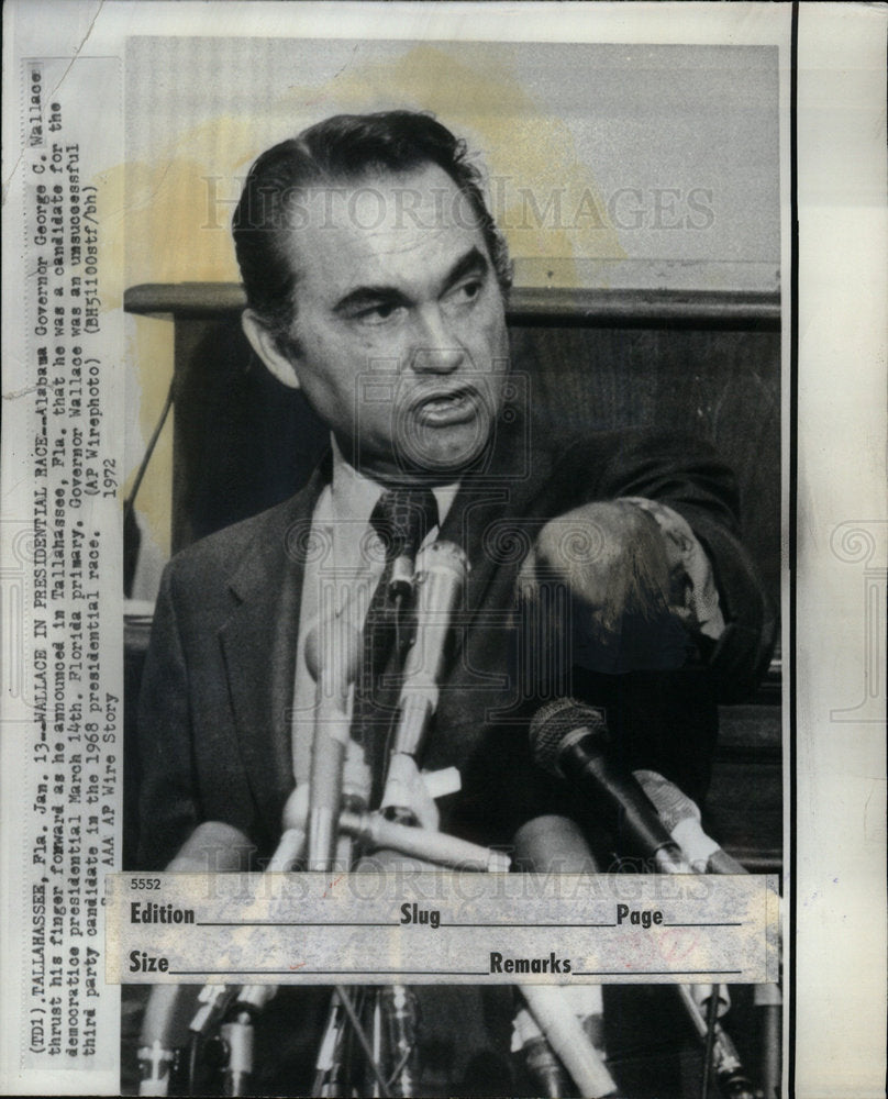 1972 Press Photo Albumen Governor George Wallace Face - Historic Images