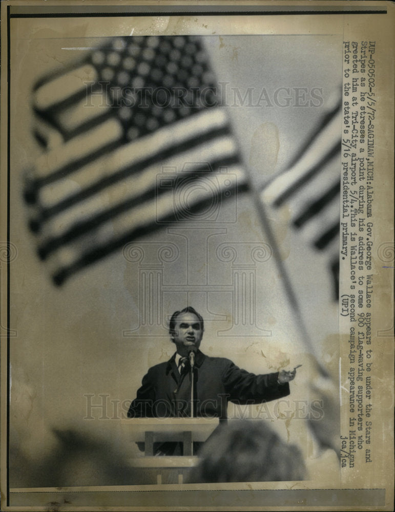 1972 Press Photo Michigan Governor George Wallace - Historic Images