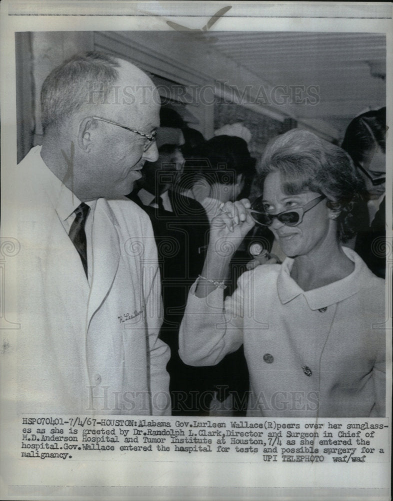 1967 Press Photo Gov. Lurleen Wallace Hospital Houston - Historic Images