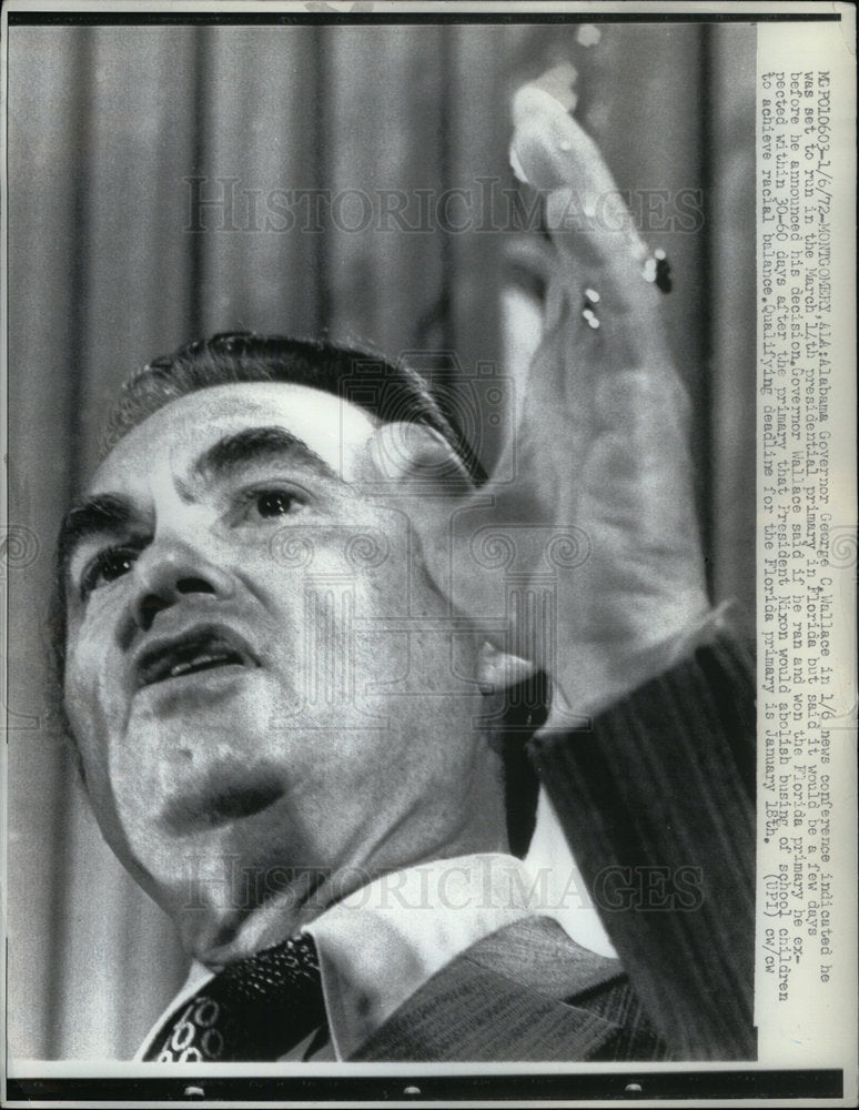 1972 Press Photo Alabama Governor George Wallace - Historic Images