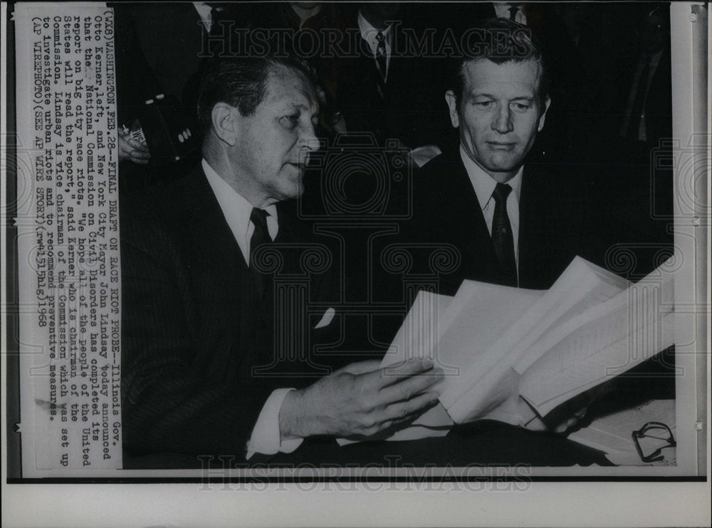 1968 Press Photo Illinois Gov Otto Kerner John Lindsay - Historic Images