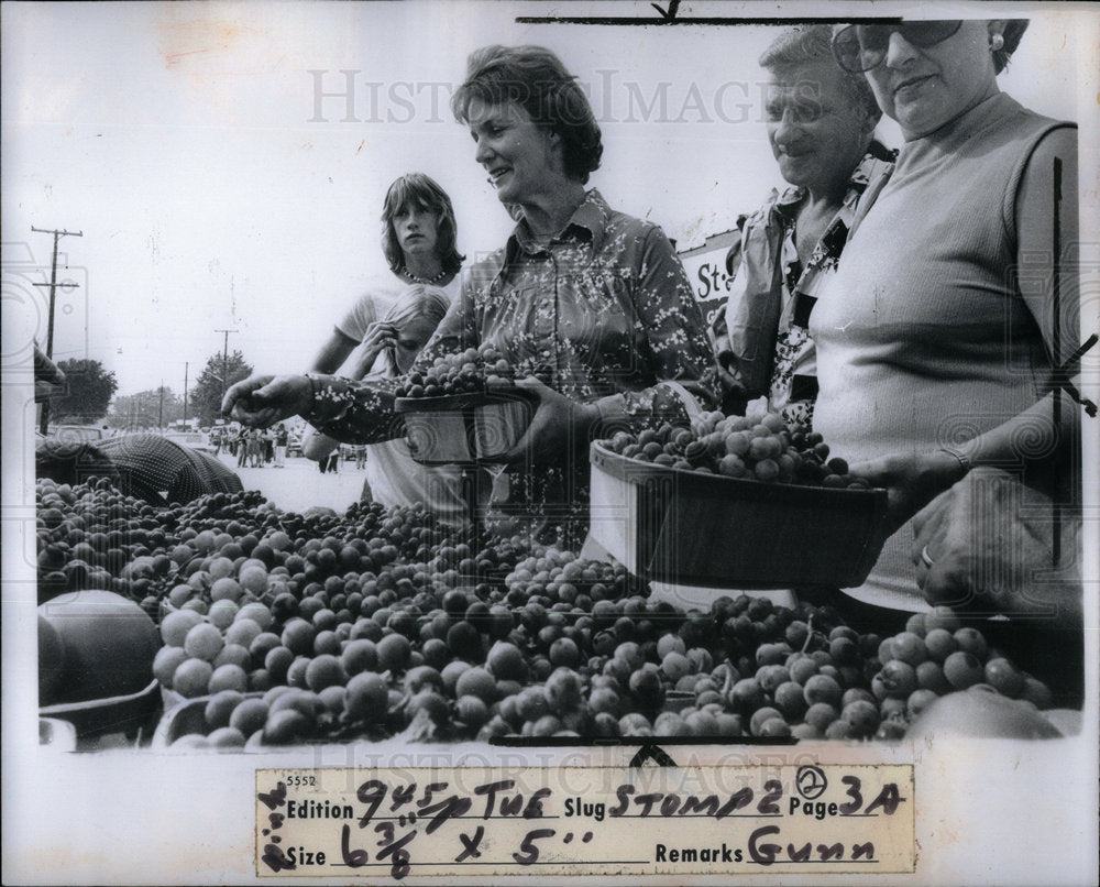 1976 Press Photo People purchasing grapes street road - Historic Images