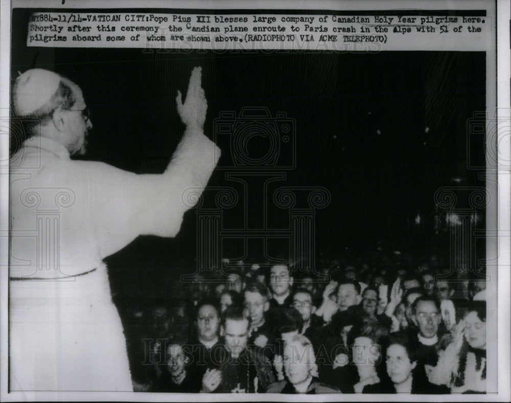 1950 Press Photo Pope Pius XII Canada Plane Crash Alps - Historic Images