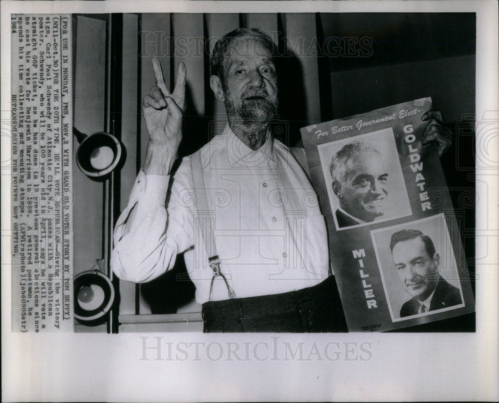 1964 Press Photo Carl Paul Schwendy Centenarian Chicago - Historic Images