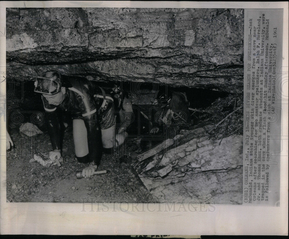 1961 Press Photo Jack McDonald Indiana Trooper Cave - Historic Images