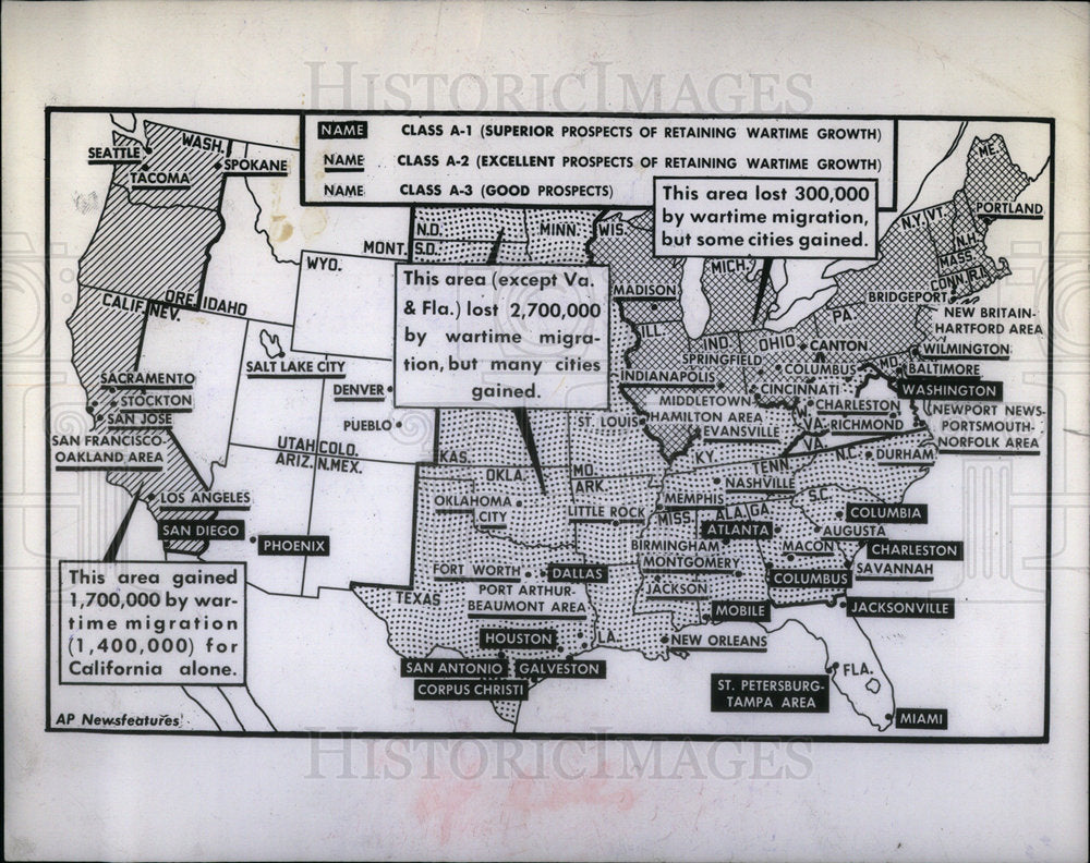 1945 Press Photo Wartime Migration Map - Historic Images