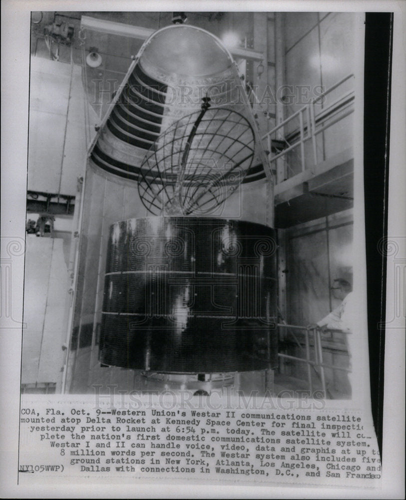 Press Photo Satellite Kennedy Western Delta Rocket - Historic Images