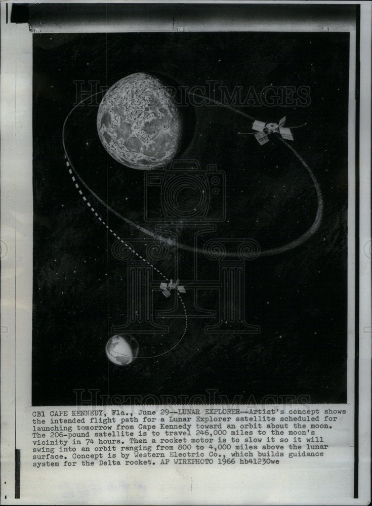 1966 Press Photo Lunch Explorer flight path Lunar moon - Historic Images