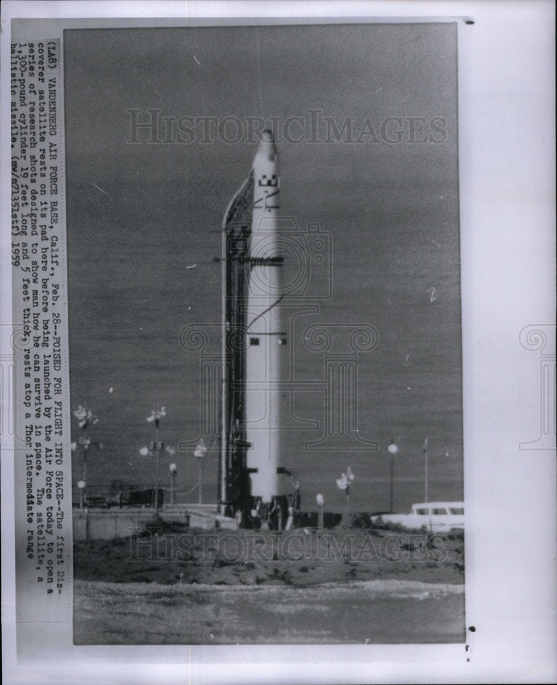 1959 Press Photo satellite Vandenberg Air Force Lanched - Historic Images