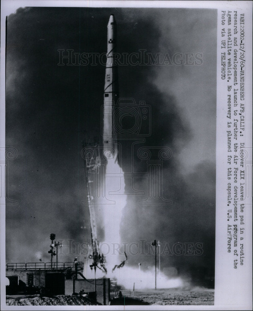 1960 Press Photo Discover XIX Agena Satellite Air Force - Historic Images