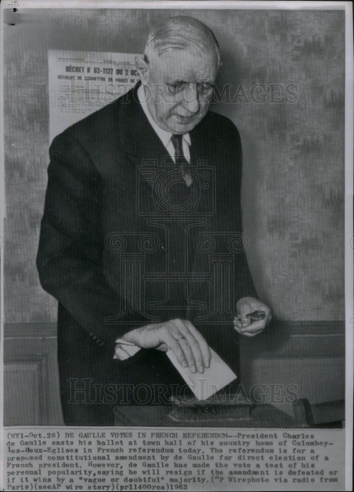 1962 Press Photo French President Charles de Gaulle - Historic Images