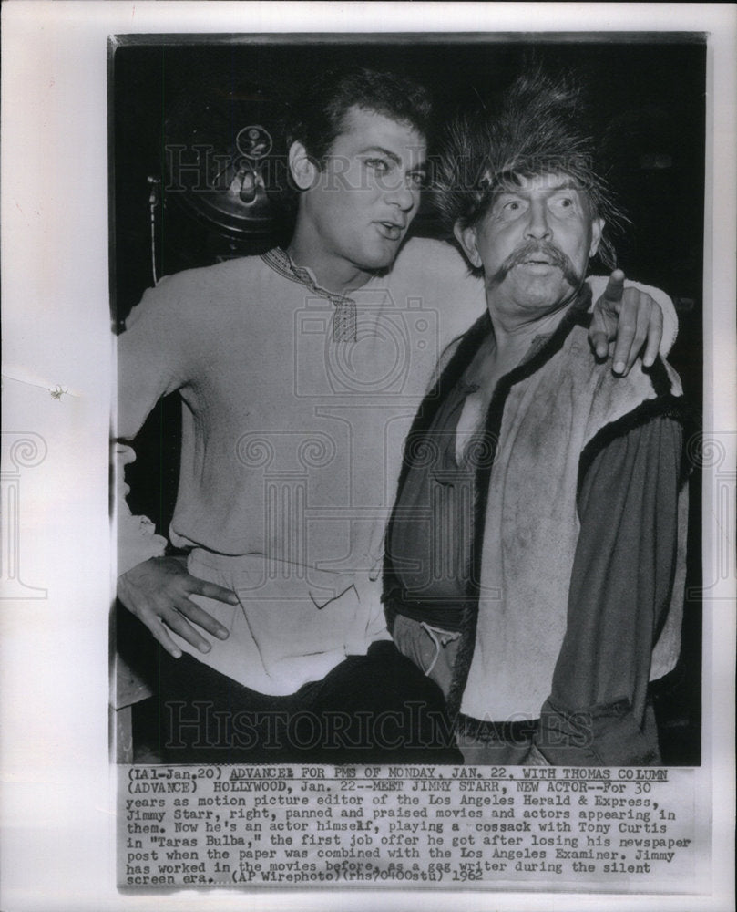 1962 Press Photo Actors Tony Curtis and Jimmy Starr - Historic Images